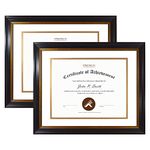 Golden State Art, 11x14 Frame for 8.5x11 Diploma/Certificate, Sawtooth Hangers for Wall Mounting with Real Glass, Black Gold & Burgundy Color - White/Gold Double Mat (2 Pack)