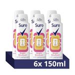 Sure Women Bright Bouquet Deodorant Body Spray Antiperspirant with a strawberry, apricot & vanilla fragrance and 48 hour sweat and odour protection 150 ml, Pack of 6