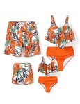 PATPAT Family Matching Swimsuits Two Piece Hawaiian Tropical Beach Bikini and Swim Trunks Set Mommy and Me Bathing Suits, Tropical Orange, 2T