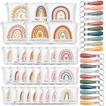Hillban 60 Pcs Christmas Appreciation Gifts Bulk for Women 30 Canvas Makeup Bags 30 Inspirational Silicone Keychains Thank You Gifts Rainbow Cosmetic Bags for Teacher Employees