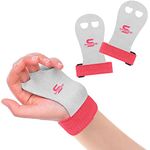 Leather Palm Hand Grips Gymnastic Pull-up Training Palm Protector for Kids Children Wrist Straps Workout Strong Support Heavy Duty Junior Palm Protection Equipment Fitness (M, Pink White)