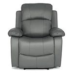 Bravich LUXURY Grey Gray Bonded Leather Recliner Arm Chair Reclining Sofa Suite Cinema Gaming Lounge Armchair Home Lounge Armrest Footrest (96x93x97cm)