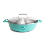 SAVEUR SELECTS 30cm / 4.5QT Enameled Cast Iron Braiser Stainless Steel Insulating Double-Walled Lid |Non Stick, Oven Safe 4.2L PFOA & PFAS-Free Cooking Pot Dutch Oven -Voyage Series - Saveur Blue