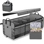 Large Trunk Organizer with Removable Cooler Bag-Collapsible Durable Multi Compartments w/ Foldable Cover, Non Slip Bottom Cargo Storage Suitable for Any Car, SUV, Truck, or Van(3 compartments,Gray）