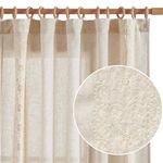 JINCHAN Linen Curtains for Bedroom Ivory Vintage Floral Farmhouse Curtains 96 Inches Long Boho Curtains for Living Room Embroidered Bordered Drapes Light Filtering Rod Pocket Ivory on Beige 2 Panels