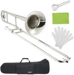 GarveeTech B Flat Alto Trombone for Beginners & Students, Nickel-Plated Brass Instrument with Mouthpiece, Case, Cleaning Cloth, Gloves and Cleaning Rod, Nickel Plated