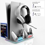 Ant Esports Dock5 RGB with Cooling Fan and Dual Controller Charger Station, PS5 Console Disc & Digital Edition, PS5 Cooling Station Accessories with RGB Light/Headset Holder/6 Game Slots/Screw (White)