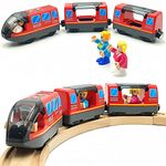 TOPLIVING Battery Operated Wooden Train Rail Set Toys for Toddlers Age 3 to 4 Years Boys Kids Magnetic Couplings City Vehicle with Figures (No Battery)