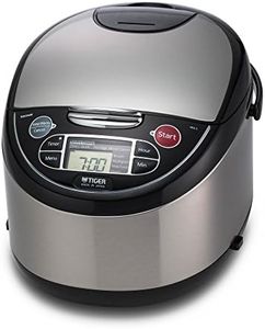 Tiger JAX-T18U-K 10 Cup (Uncooked) Micom Rice Cooker with Food Steamer & Slow Cooker, Stainless Steel Black