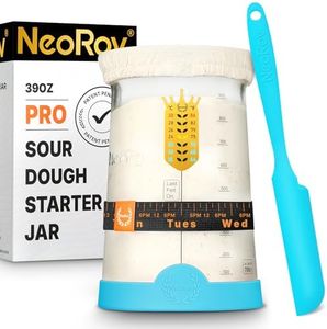 NeoRov Pro Sourdough Starter Kit - 39 Oz Glass Sourdough Starter Jar (With Cloth Lid,Silicone Base,Scraper,Date Tracker,Temp Strip) - Sourdough Bread Baking Supplies For Sour Dough Bread Loaf (Blue)