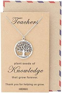 quan jewelry Tree of Life Pendant Necklace with Thank You Greeting Card, Teacher's Day Appreciation Gifts, Virtual Thanksgiving Gift Ideas, Stainless Steel