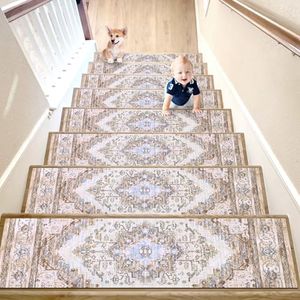 MJIAHOMDEC Carpet Stair Treads for Wooden Steps 15pcs Indoor Rubber Staircase Step Treads Non Slip Stair Runner Mats for Dogs and Kids Stairway Grip Step Treads Carpet