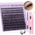 EYDEVRO Natural Cluster Lashes Kit D Curl Individual Eyelashes Wispy Lash Clusters Lash Extension Kit Lashes Individual Cluster Lash Bond and Seal Lash Tweezers (0.07, 8-16mm, D Curl)