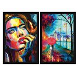 ArtX Romantic Couple Wall Painting and Abstract Women for Bed room Wall Art Painting, Framed Picture, Nature, Love, Multicolor, 12.0 X 18.0 inches each Set Of 2