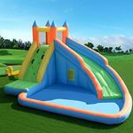 COSTWAY Inflatable Bouncy Castle Jumper House Water Pool Slide Activity Center for Kids with Water Slide, Climbing Wall and Pool Area, 400 x 250 x 300CM