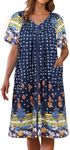 Ekouaer Womens Zip Up House Robe Short Lightweight Short Sleeve Loungewear Zipper Front Bathobe Soft Nightgowns with Pockets Blue Mandala 3XL