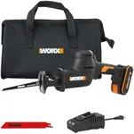 WORX 20V Compact Electric Cordless Reciprocating Saw, 1” Stroke Length, Brushless Motor for 50% Longer Runtime, Lightweight Design for One-handed Operation –Battery & Charger Included WX501L