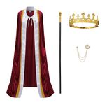 Regenboog King Costume for Men and Women,Adult Burgundy King Cape with Metal Crown,Scepter,Brooch,Queen Costume,XL