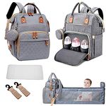 Fexkean 3 in 1 Foldable Waterproof Baby Changing Bag Backpack, Stylish Large Capacity Travel Diaper Bag with Stroller Straps Grey