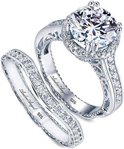 Engagement Ring Set Wedding 100% Solid Sterling Silver 925 Rhodium Plating Cubic Zirconia Stones AAAAA+ Alternative to Diamonds 2.5 Carats Anniversary Marriage Bridal Promise Design Valentine (6)