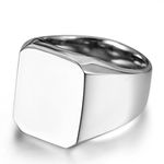 JewelryWe High Polished Stainless Steel Engagement Wedding Band Mens Signet Ring,Silver Colour(U)