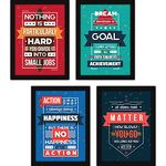 FATMUG Framed Motivational Wall Posters with Glass (Set 10 Four A4, Multicolour) - Set of 4