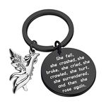 BAUNA Phoenix Encouragement Keychain Phoenix Jewelry for Friends She Fell She Broke and Then She Rose Again Phoenix Charms, 3.0cm, Stainless Steel