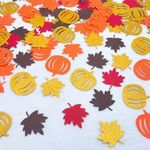 iwiio Autumn Decorations Table Confetti - 100Pcs Autumn Leaves Pumpkin Glitter Confetti, Thanksgiving Decorations Party Confetti for Wedding Baby Shower Autumn Harvest Halloween Decor