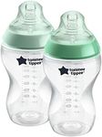 Tommee Tippee Closer to Nature Baby Bottles, Medium Flow Breast-Like Teat with Anti-Colic Valve, 340ml, Pack of 2, Clear, 3 Months+