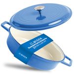 Misen Enameled Cast Iron Braiser Pan - Cast Iron Pot with Lid - Cast Iron Enameled Cookware, Blue