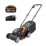 WORX 18V(20V MAX) Cordless Lawn Mower, PowerShare, 30cm Cutting Width, Cut To Edge, Powerful Brushless Motor, 3 Adjustable Cutting Heights, 1pc 4Ah Battery, 1pc Charger, WG730E