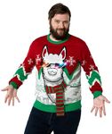 OFF THE RACK Unisex Men's Ugly Christmas Sweater Funny Novelty Knit Pullover with Classic Fairisle Pattern Llama M