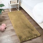 Luxe Home Ruffle Bath Runner Rabbit Fur 1000 Gsm Bathroom Door Foot Mats Anti Skid Water Absorbent Easy Machine Washable Rug for Entrance | Kitchen Floor | 2 X 5 Ft | Mocka | Pack of 1