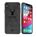 MOBILOVE Deer Pattern Cloth Texture Leather Finish Soft Fabric Case Hybrid Protective Case with Camera Protection for | iPhone X | iPhone Xs (Black)