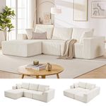 HUATEAN 108” Modular Sectional Sofa, Boneless Cloud Couch with Chaise, Memory Foam Sofa, Corduroy L-Shape Sofa with Deep Seat for Living Room Bedroom