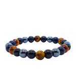 DVISHA Natural Triple Protection Bracelet, Black Obsidian, Hematite, Tiger Eye Crystal Beads For Money Magnate, Attracts Business Luck, Balances Soul Body & Mind, Will Power Bracelet for Men & Women.