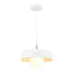 Globe Electric 60403 Jackie 1-Light Pendant, Matte White, Matte Brass Accents, White Cloth Cord, Bulb Not Included