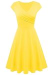 YMING Women A-Line Dress Floral Print Dress Party Dress Audrey Elegant Slim Fit Dress Midi Dress Yellow M