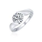 Personalize Modern Geometric 3CT AAA CZ Tenison Set Round Brilliant Cut Solitaire Engagement Ring For Women .925 Sterling Silver Wide Plain Band Customizable