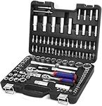 WORKPRO 108-Piece 1/4"&1/2" Drive Socket Set with Bits Set, Quick Release Ratchet Wrench - CR-V Mechanic Tool Set for DIY, Car Repair