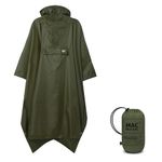 Mac in a Sac - Poncho - Packable Waterproof Cape for Men & Women - Lightweight and Breathable Rain Jacket with Hood that Packs into its own Bag - Khaki - One-Size