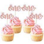 Gyufise 24 Pack Rose Gold One Cupcake Toppers 1st Birthday Cupcake Picks for Baby Shower Kids First Birthday Party Cake Decorations Supplies