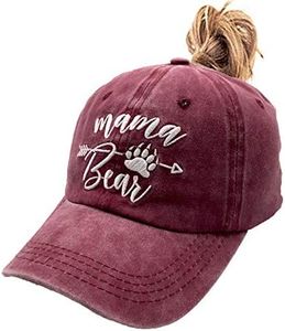 LOKIDVE Mama Bear Ponytail Hat Embroidered Messy High Bun Distressed Baseball Cap