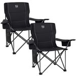 TIMBER RIDGE Camping Chairs for Adults Heavy Duty 200kg Oversized, Padded Folding Chair with Cup Holder and Cooler Bag Comfy for Outdoor Picnic Fishing Garden, Lightweight and Portable (Black- 2PCs)