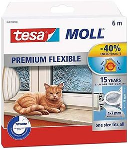 tesamoll Silicona PREMIUM FLEXIBLE, Tira de Silicona Adhesiva para Sellar Brechas de Ventanas y Puertas, Blanco, 6 m x 8 mm x 7 mm
