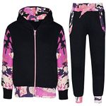 A2Z 4 Kids Girls Boys Tracksuit Plain Camouflage Contrast Fleece Hooded Top with Bottom Joggers Suit - T.S Plain 101 Camo Baby Pink 7-8