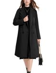 Sukany Women's Winter Wool Blend Coat Notch Lapel Double Breasted Casual Mid Long Pea Coat Trench Jackets Outwear Black M