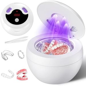 Upgraded Ultrasonic Retainer Cleaner Machine, 48kHz Ultrasonic Dentures Cleaner for Mouth Guards, Braces, Aligner, Toothbrush & Jewelry, 200ML Capacity, White