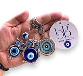 BLUE BEADS Original Blue and Silver Color Evil Eye Keychain For Bike/Car Gifting With Key Ring Anti-Rust (Pack of 3)