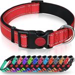 Taglory Reflective Nylon Dog Collar with Safety Buckle, Adjustable Pet Collars with Soft Neoprene Padding for Large Dogs, Red